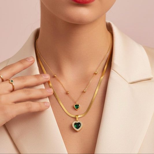 Collier Double Chaîne PASSION ÉTERNELLE Zircons  Plaque Or - Orelea Paris