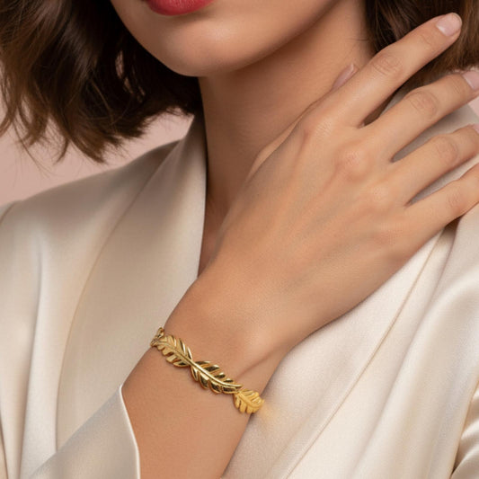 Bracelet Ajustable FEUILLE D’OR N°2 Plaque Or - Orelea Paris