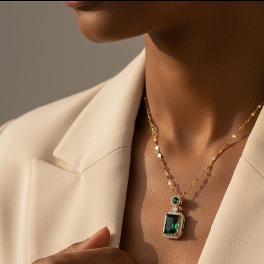 Collier Chaîne JADE Zircons Plaque Or - Orelea Paris