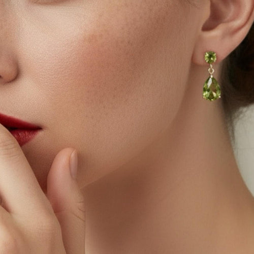 Boucles D'oreilles LUEUR VERTE Zircons Plaqué Or -Orelea Paris