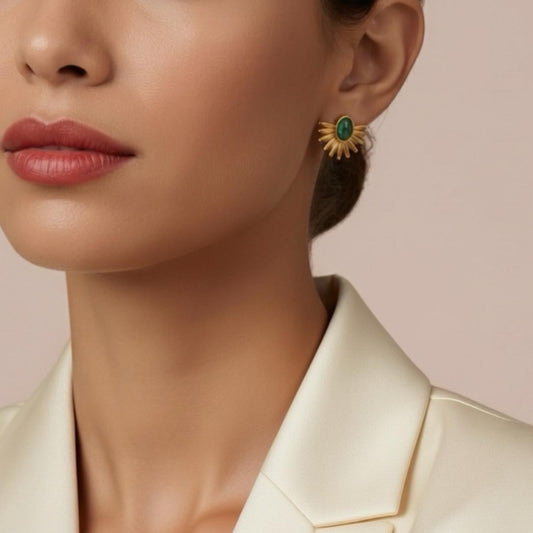 Boucles D'oreilles AURA VERDE Zircons Plaque Or – Orelea Paris