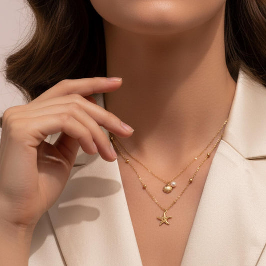 Collier Double Chaîne OCÉANIA Plaque Or - Orelea Paris