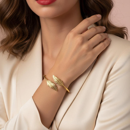 Bracelet Ajustable FEUILLE D’OREE N°4 Plaque Or - Orelea Paris