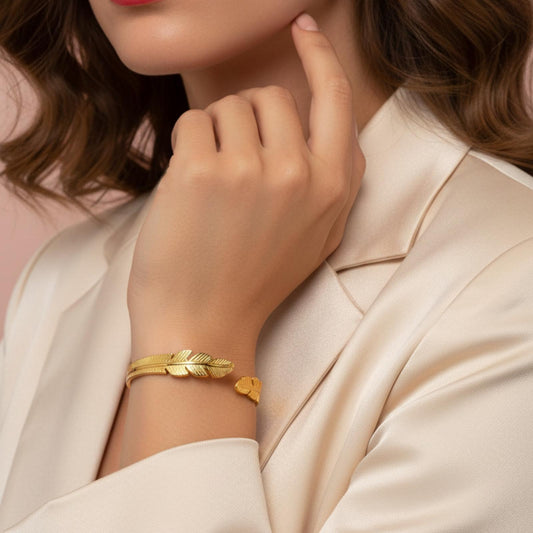 Bracelet Ajustable FEUILLE D’OREE N°3 Plaque Or - Orelea Paris