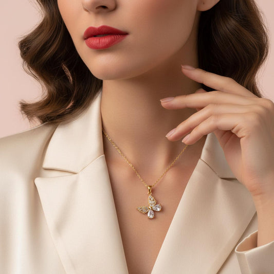 Collier Chaîne BUTTERFLY Zircons Plaque Or - Orelea Paris