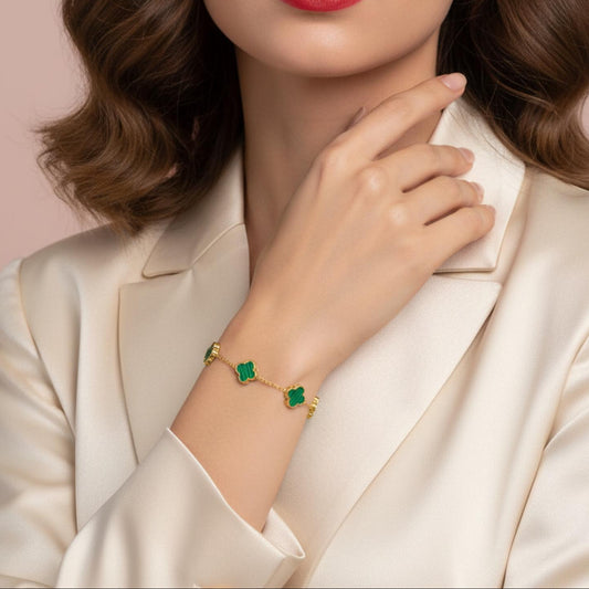 Bracelet TRÈFLE ÉMERAUDE Plaque Or - Orelea Paris