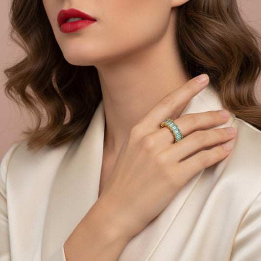 Bague Ajustable LUEUR D’AZUR Zircons Plaqué Or - Orelea Paris