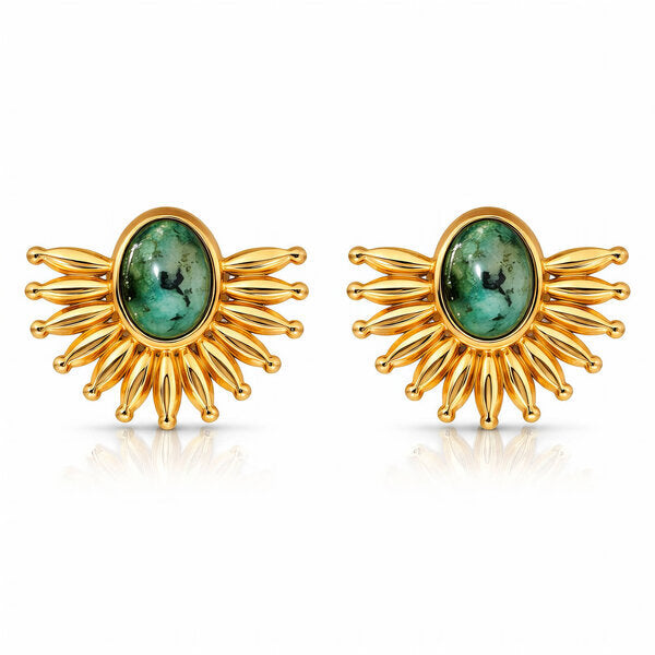 Boucles D'oreilles AURA VERDE Zircons Plaque Or – Orelea Paris