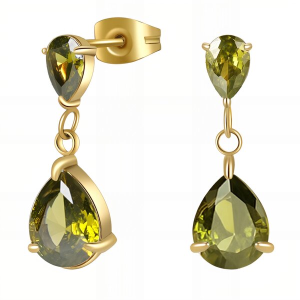 Boucles D'oreilles LUEUR VERTE Zircons Plaqué Or -Orelea Paris